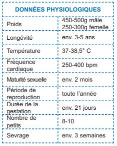 Données physiologiques du rat